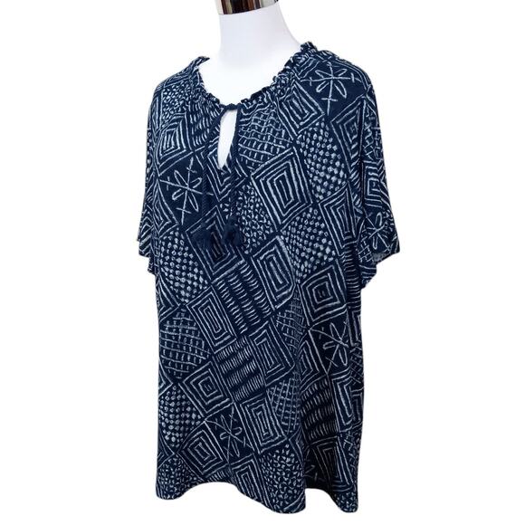 RALPH LAUREN Blouse Top Shirt‎ Linen Blend Size 2X Blue Short Sleeves Tie Front - Picture 1 of 8